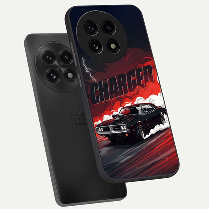  Dark Charger Fury phone case For OnePlus 13R showing premium glass back cover with detailed artwork