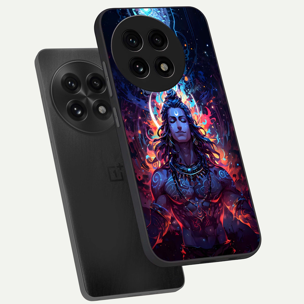  Divine Fire Shiv phone case For OnePlus 13R showing premium glass back cover with detailed artwork