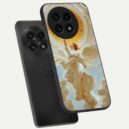  Divine Light Angel phone case For OnePlus 13R showing premium glass back cover with detailed artwork