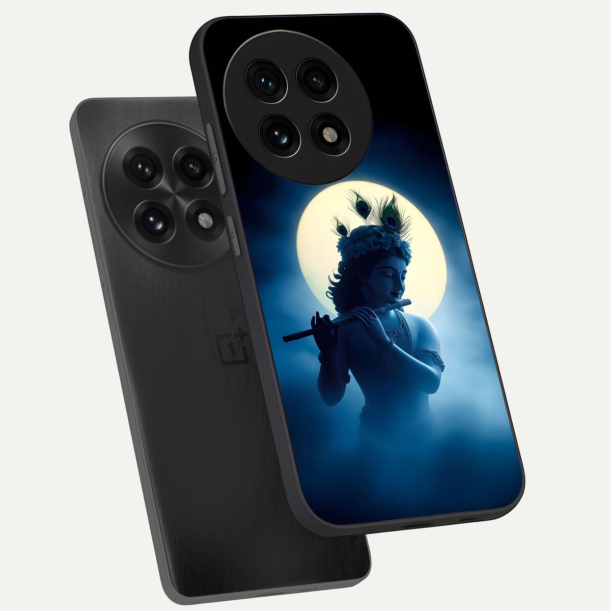  Divine Moon Flute phone case For OnePlus 13R showing premium glass back cover with detailed artwork