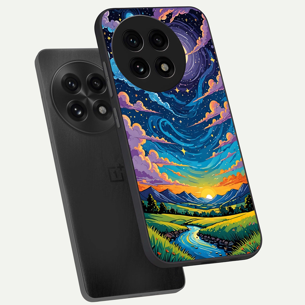  Dreamy Night Landscape phone case For OnePlus 13R showing premium glass back cover with detailed artwork