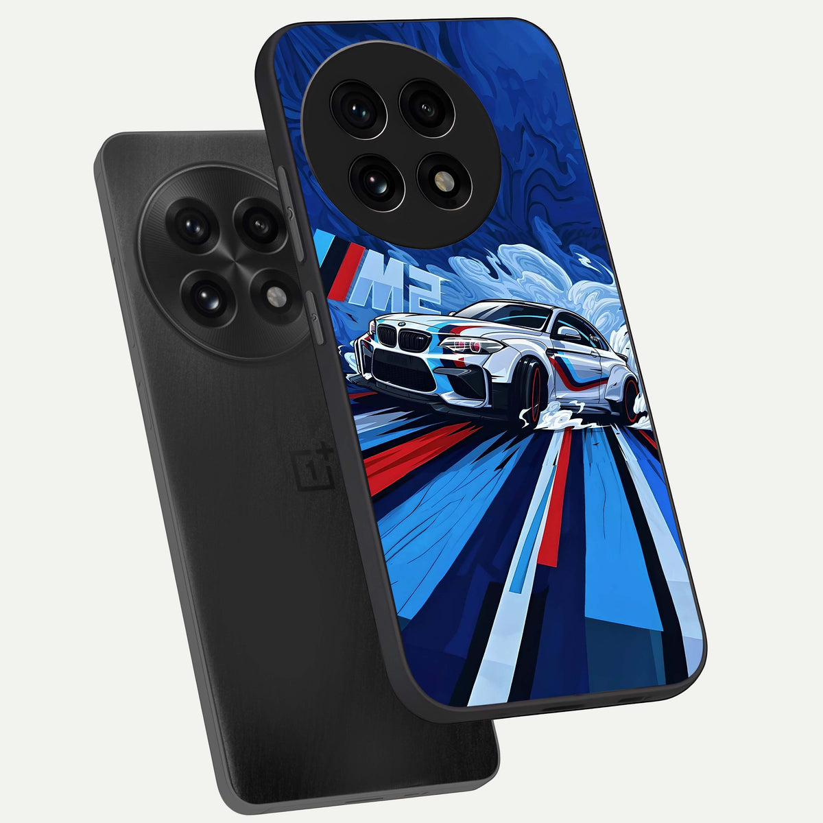  Drift Power Rush phone case For OnePlus 13R showing premium glass back cover with detailed artwork