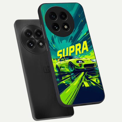  Electric Supra Thunder phone case For OnePlus 13R showing premium glass back cover with detailed artwork