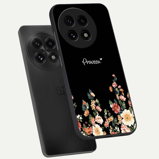  Floral Design Personalized Custom Name phone case For OnePlus 13R showing premium glass back cover with detailed artwork