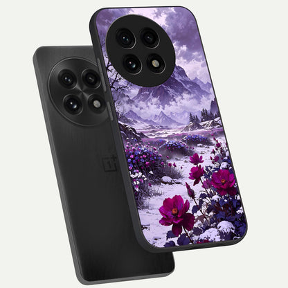  Flower Mountain View phone case For OnePlus 13R showing premium glass back cover with detailed artwork