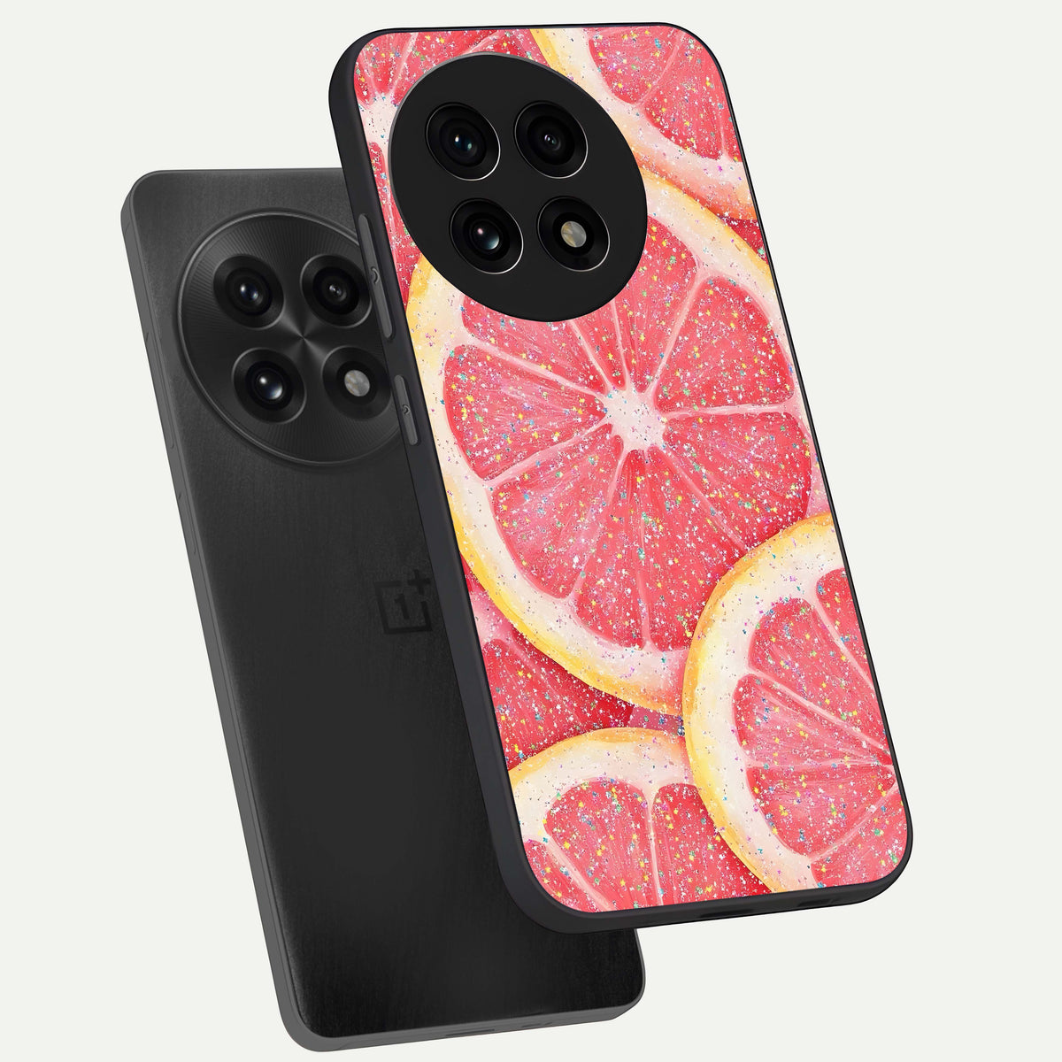  Glitter Grapefruit phone case For OnePlus 13R showing premium glass back cover with detailed artwork