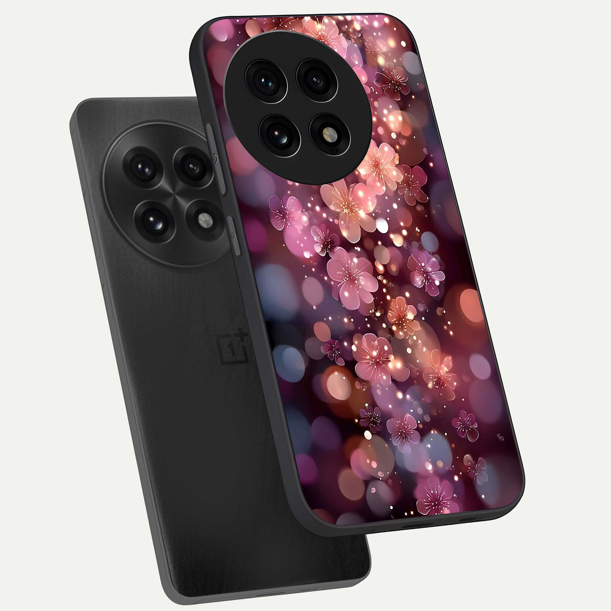  Glowing Petal Bliss phone case For OnePlus 13R showing premium glass back cover with detailed artwork