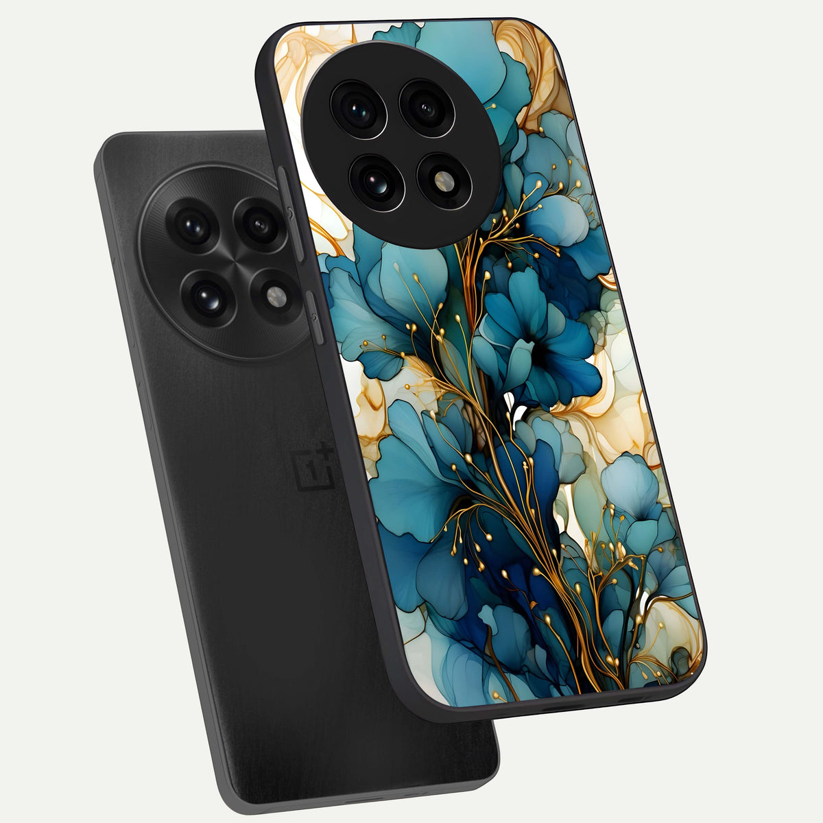  Golden Bloom Symphony phone case For OnePlus 13R showing premium glass back cover with detailed artwork