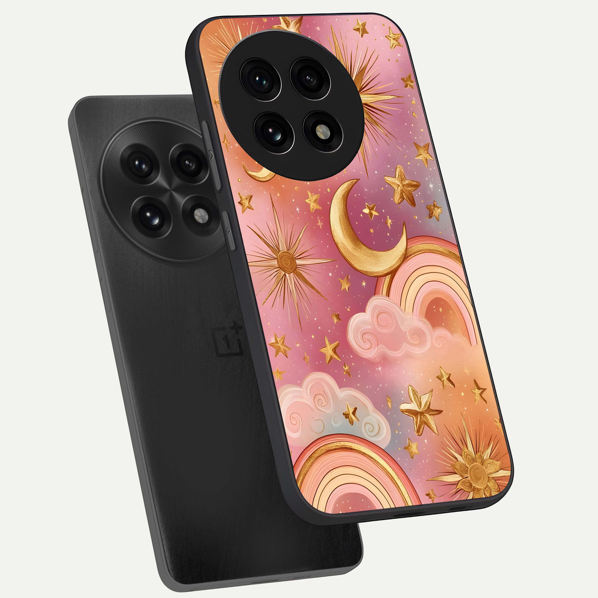  Golden Celestial Dreams phone case For OnePlus 13R showing premium glass back cover with detailed artwork