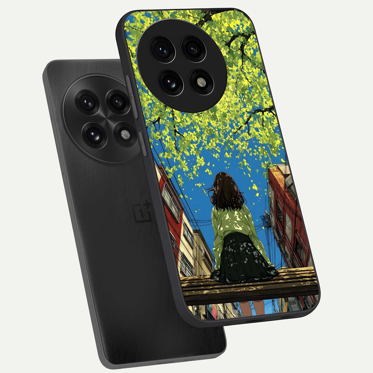  Golden Leaves Glow phone case For OnePlus 13R showing premium glass back cover with detailed artwork