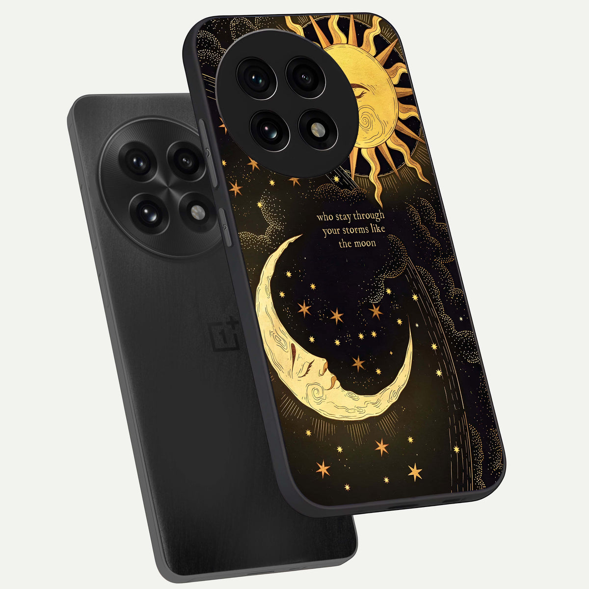  Golden Lunar Love phone case For OnePlus 13R showing premium glass back cover with detailed artwork