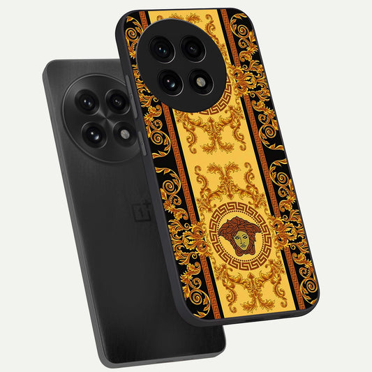  Golden Royal Heritage phone case For OnePlus 13R showing premium glass back cover with detailed artwork