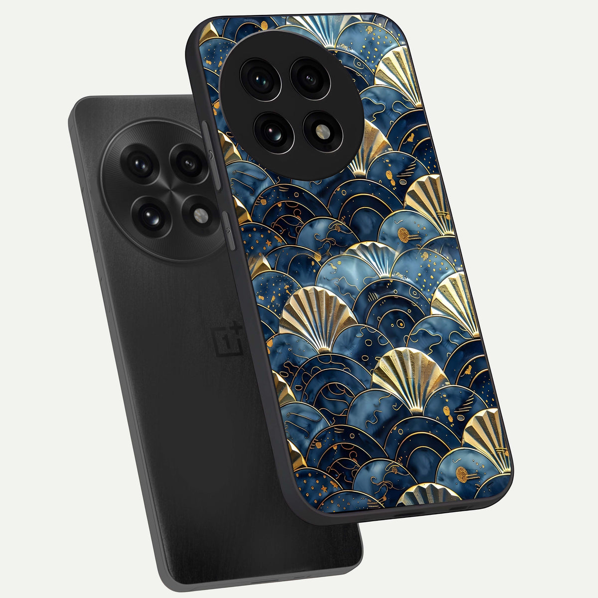  Golden Wave Luxe phone case For OnePlus 13R showing premium glass back cover with detailed artwork