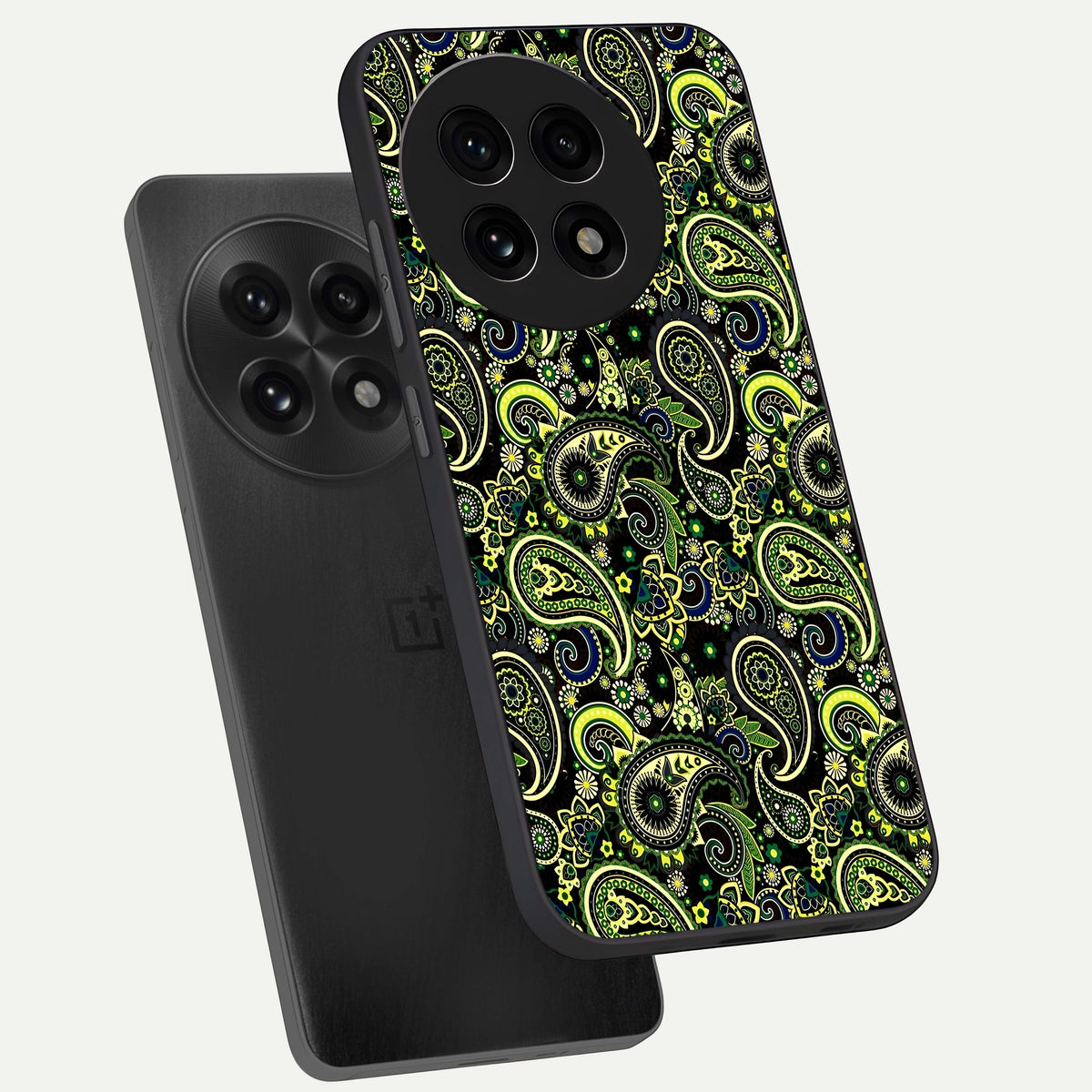  Green Lemon phone case For OnePlus 13R showing premium glass back cover with detailed artwork
