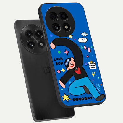  Happy Luck Vibe phone case For OnePlus 13R showing premium glass back cover with detailed artwork