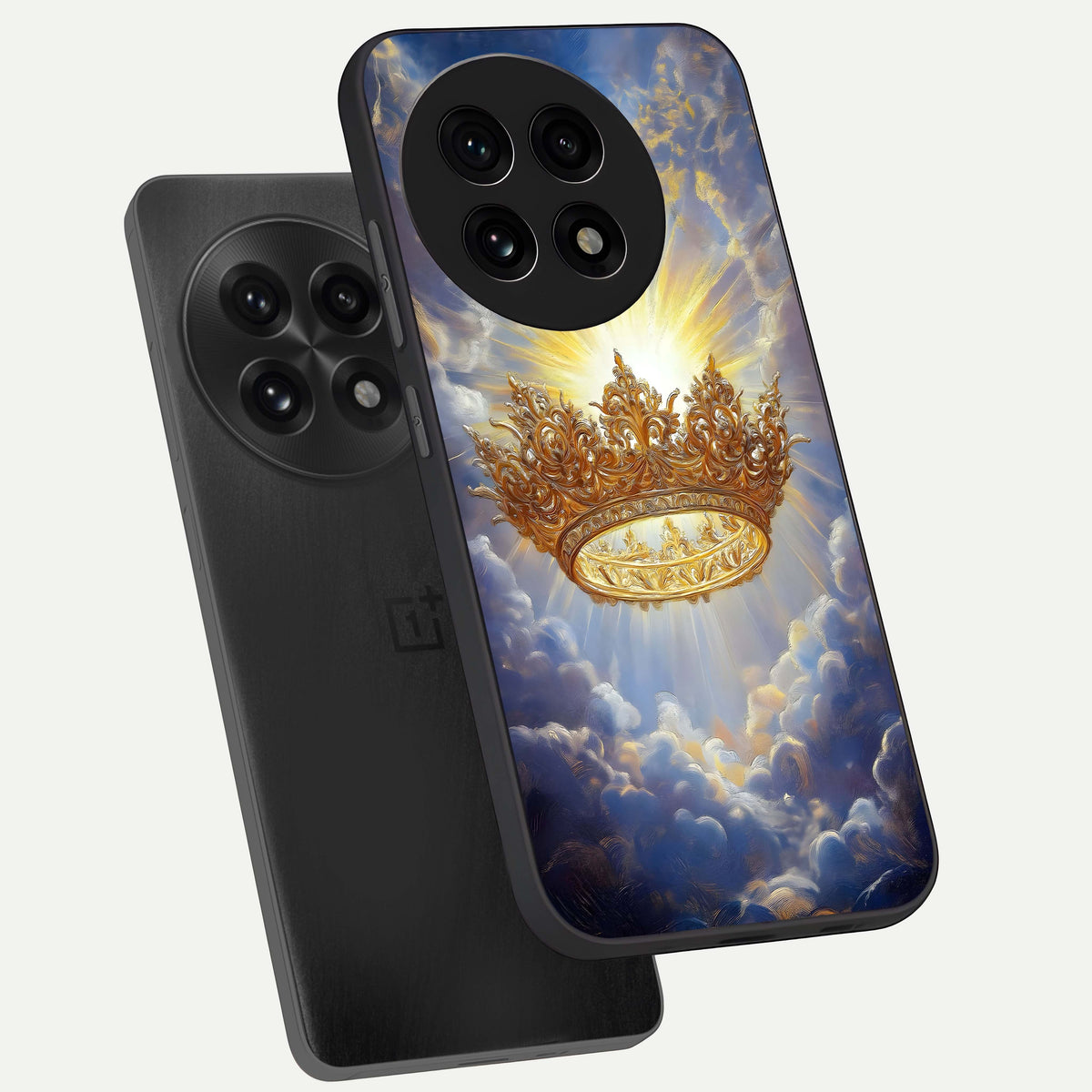  Heavenly Crown Light phone case For OnePlus 13R showing premium glass back cover with detailed artwork