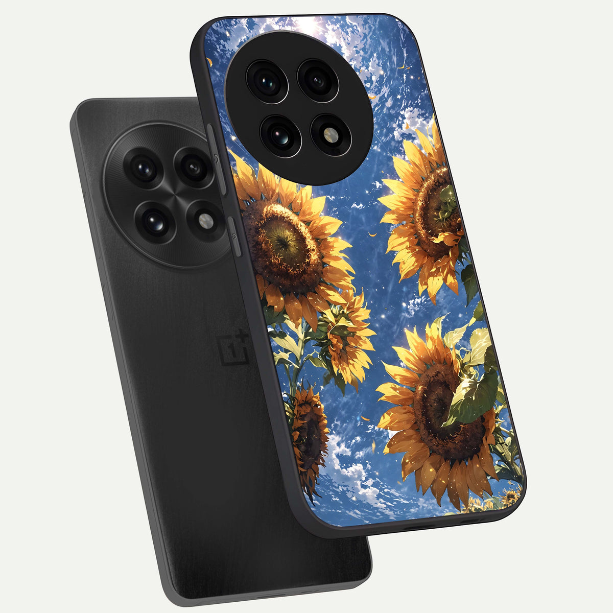  Heavenly Sunflower Rise phone case For OnePlus 13R showing premium glass back cover with detailed artwork