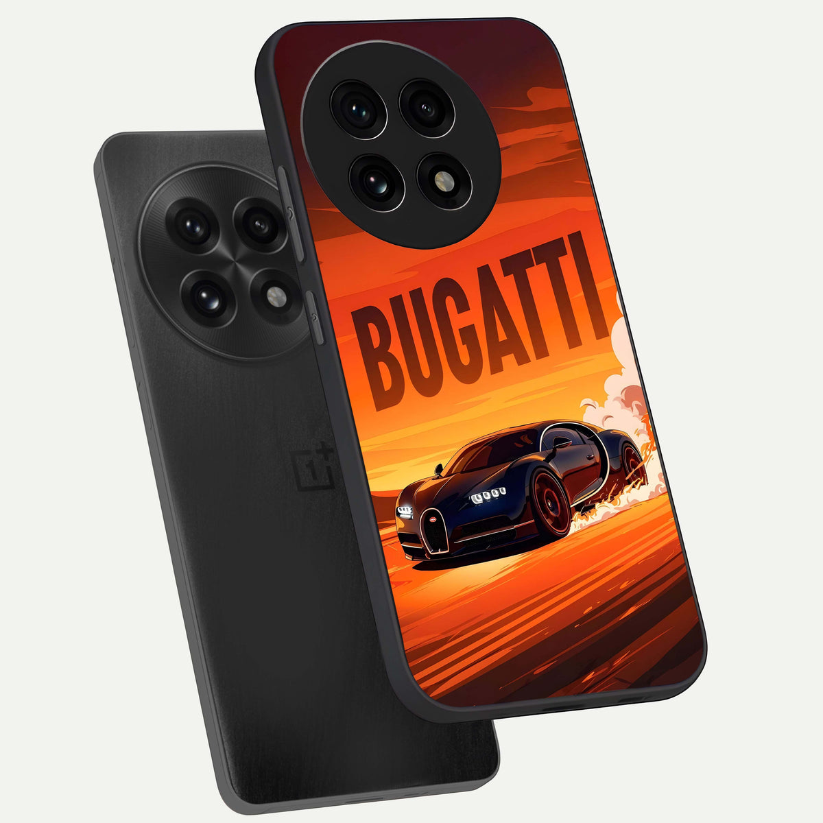  Inferno Bugatti Storm phone case For OnePlus 13R showing premium glass back cover with detailed artwork