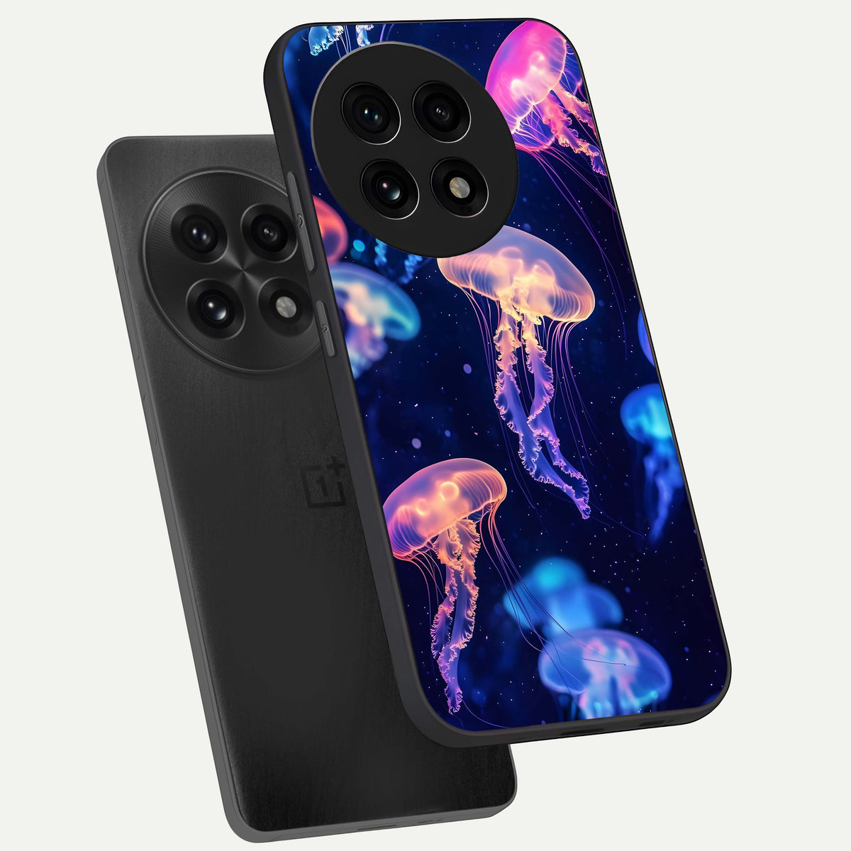  Jellyfish Pattern phone case For OnePlus 13R showing premium glass back cover with detailed artwork
