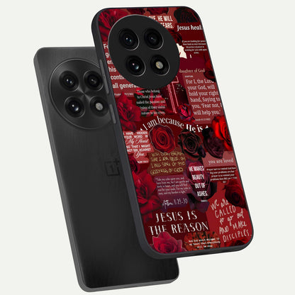  Jesus Love Heals phone case For OnePlus 13R showing premium glass back cover with detailed artwork