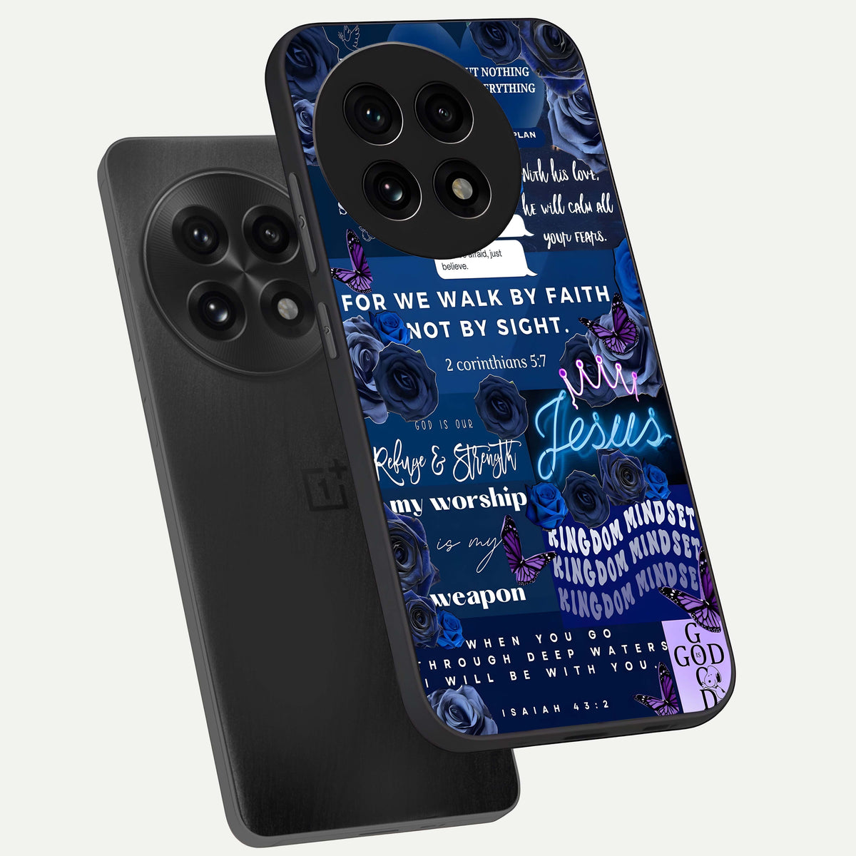  Kingdom Faith Glow phone case For OnePlus 13R showing premium glass back cover with detailed artwork