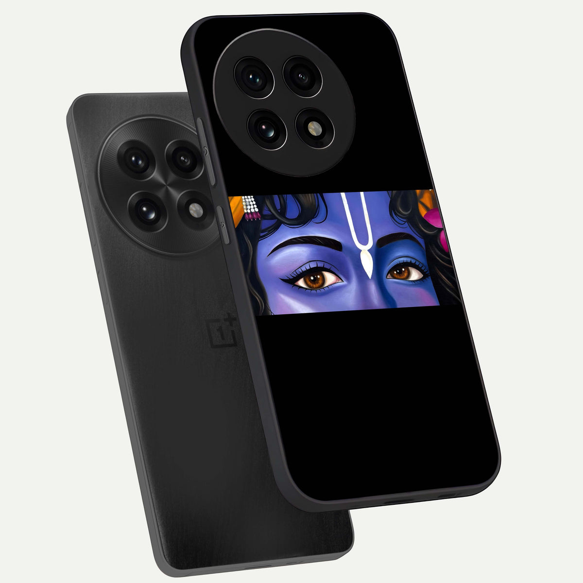  Krishna Eye phone case For OnePlus 13R showing premium glass back cover with detailed artwork