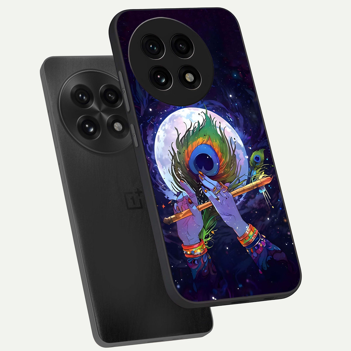  Krishna Hands Art phone case For OnePlus 13R showing premium glass back cover with detailed artwork