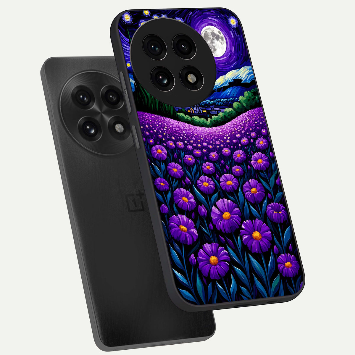  Lavender Moon Field phone case For OnePlus 13R showing premium glass back cover with detailed artwork