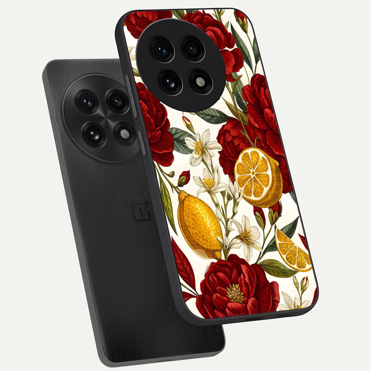  Lemon Rose Charm phone case For OnePlus 13R showing premium glass back cover with detailed artwork