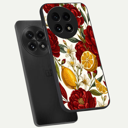  Lemon Rose Charm phone case For OnePlus 13R showing premium glass back cover with detailed artwork