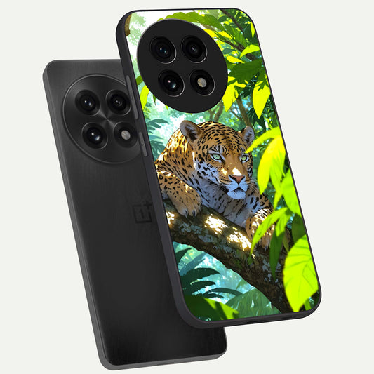  Leopard in Jungle phone case For OnePlus 13R showing premium glass back cover with detailed artwork