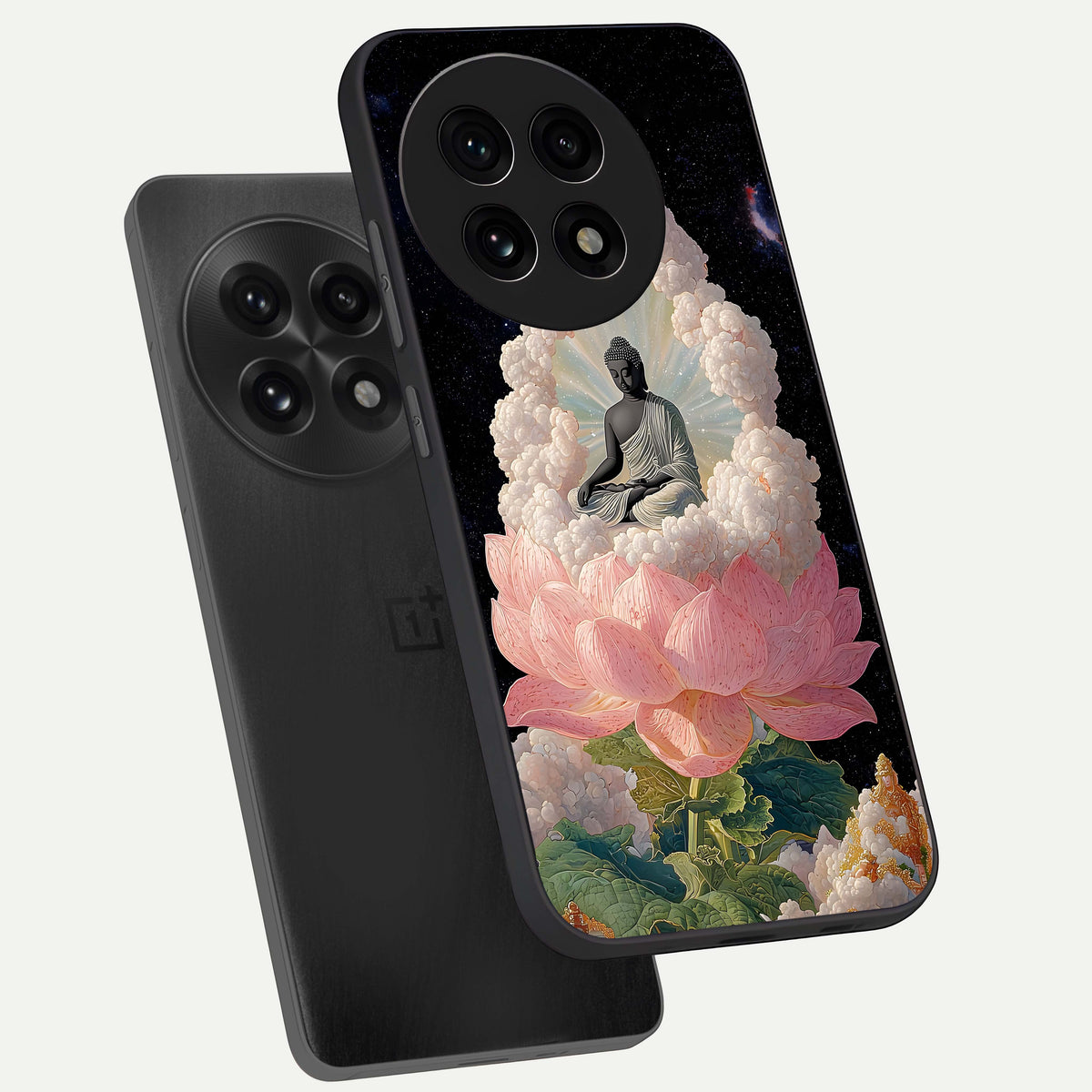  Lotus Divine Peace phone case For OnePlus 13R showing premium glass back cover with detailed artwork