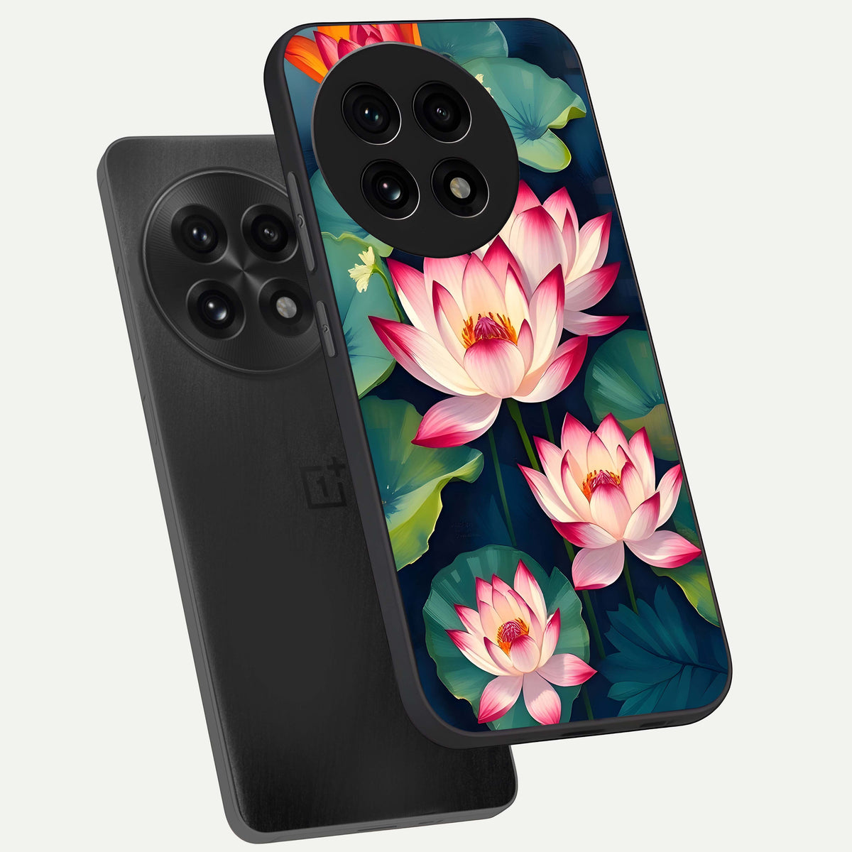 Lotus Dream Serenity phone case For OnePlus 13R showing premium glass back cover with detailed artwork