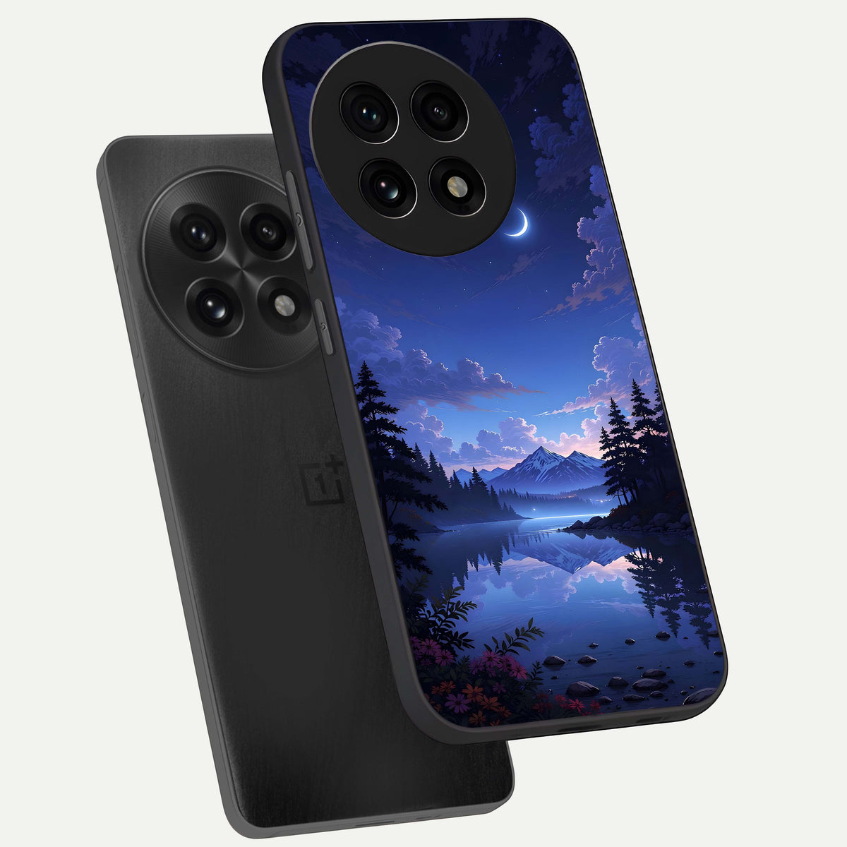  Midnight Lake Peace phone case For OnePlus 13R showing premium glass back cover with detailed artwork