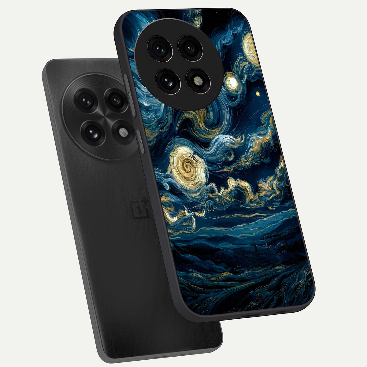  Midnight Sky Whirl phone case For OnePlus 13R showing premium glass back cover with detailed artwork