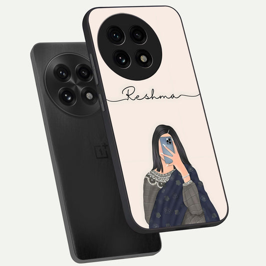 Mirror Mood Muse With Custom Name phone case For OnePlus 13R showing premium glass back cover with detailed artwork