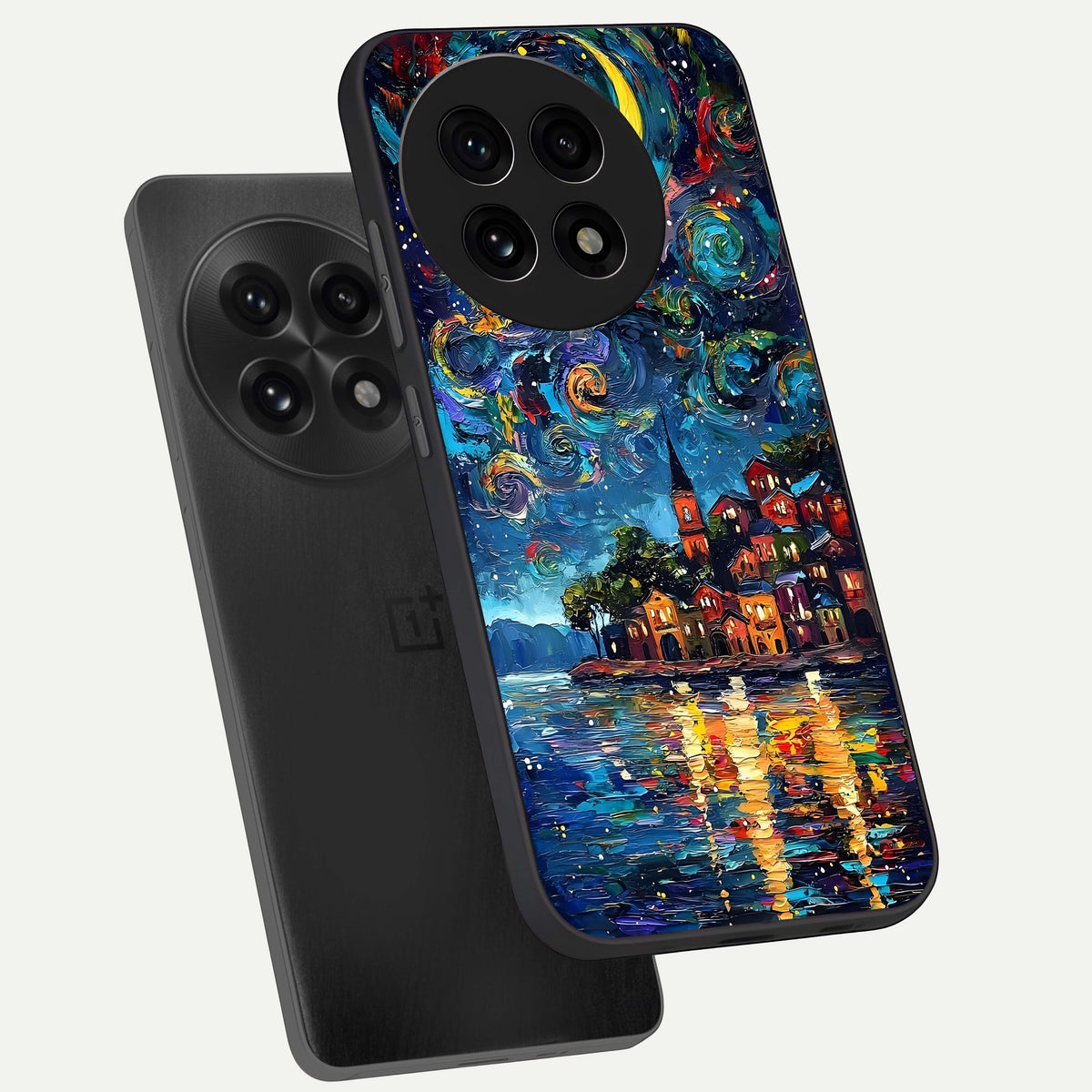  Moonlight Harbor Glow phone case For OnePlus 13R showing premium glass back cover with detailed artwork