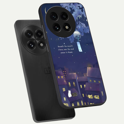  Moonlit Cat Silence phone case For OnePlus 13R showing premium glass back cover with detailed artwork