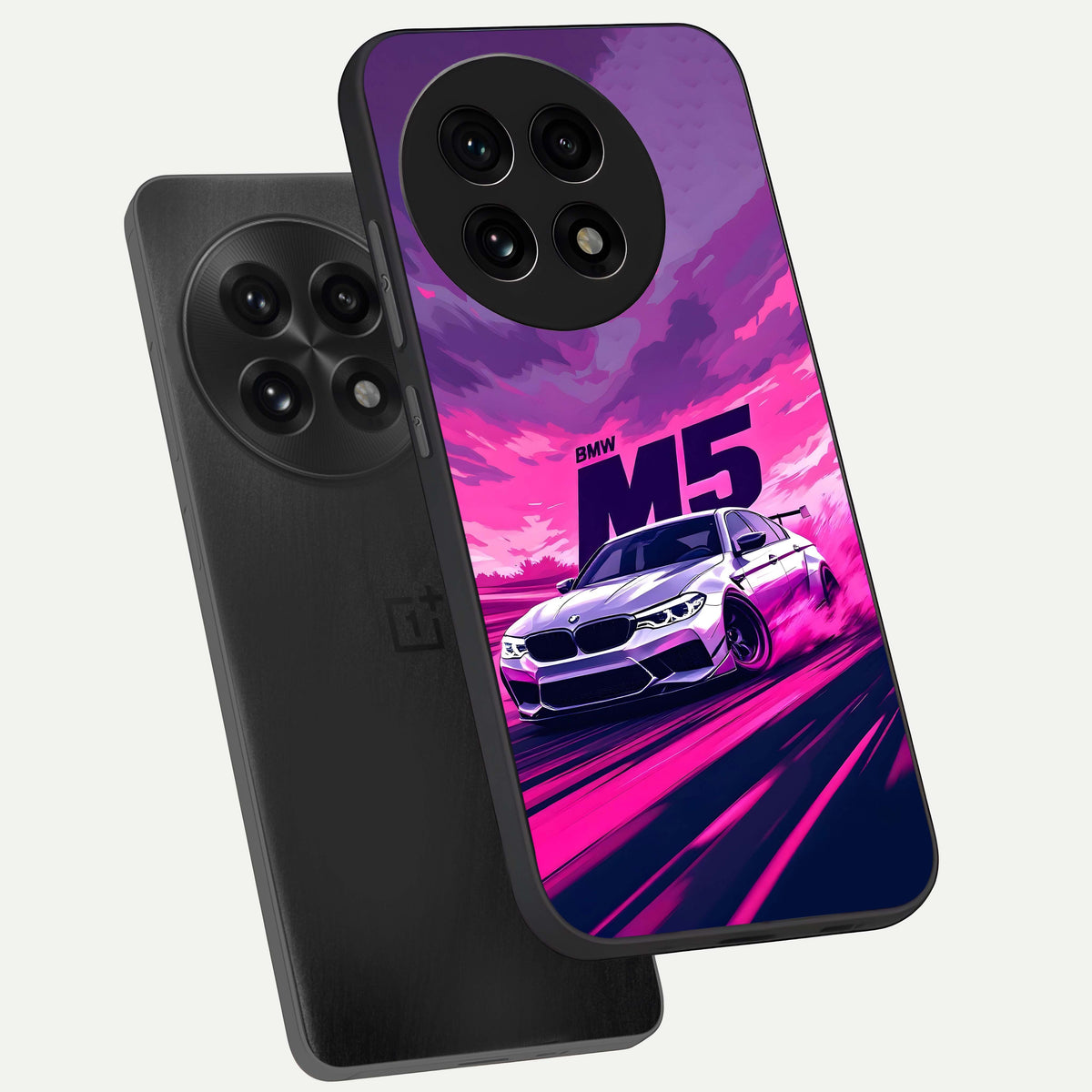  MS Neon Car phone case For OnePlus 13R showing premium glass back cover with detailed artwork