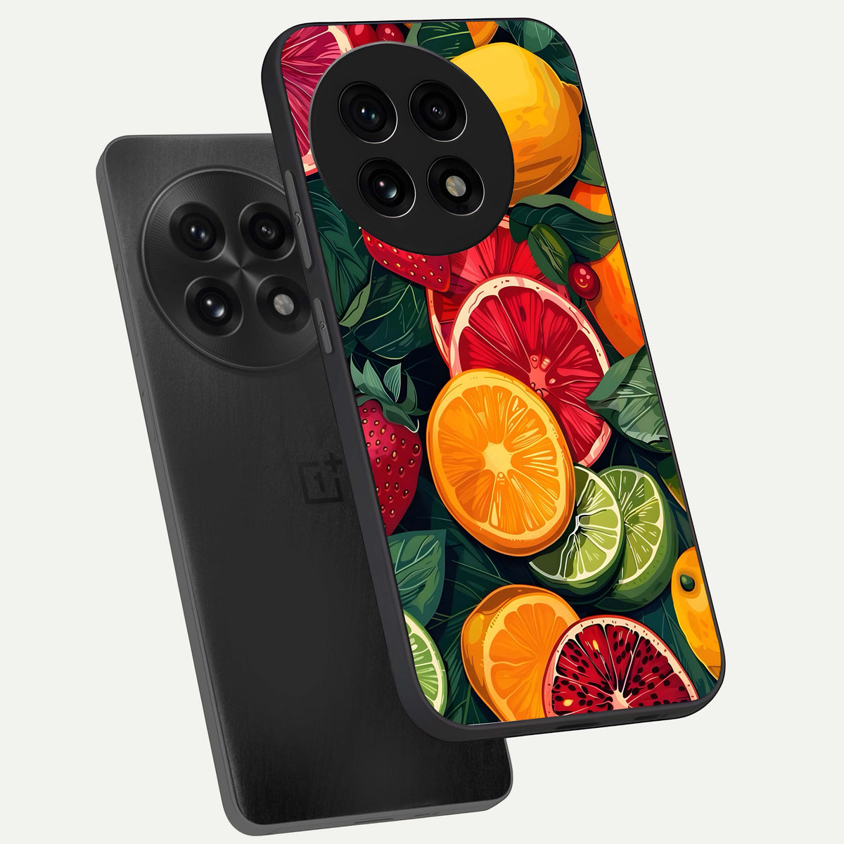  Multiple Fruits phone case For OnePlus 13R showing premium glass back cover with detailed artwork
