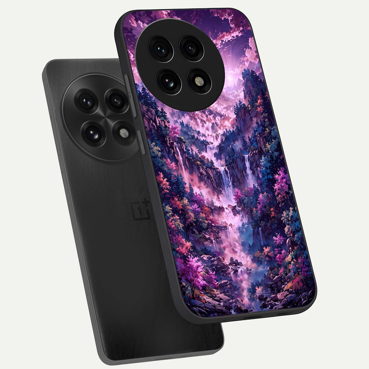  Mystic Cascade Peaks phone case For OnePlus 13R showing premium glass back cover with detailed artwork