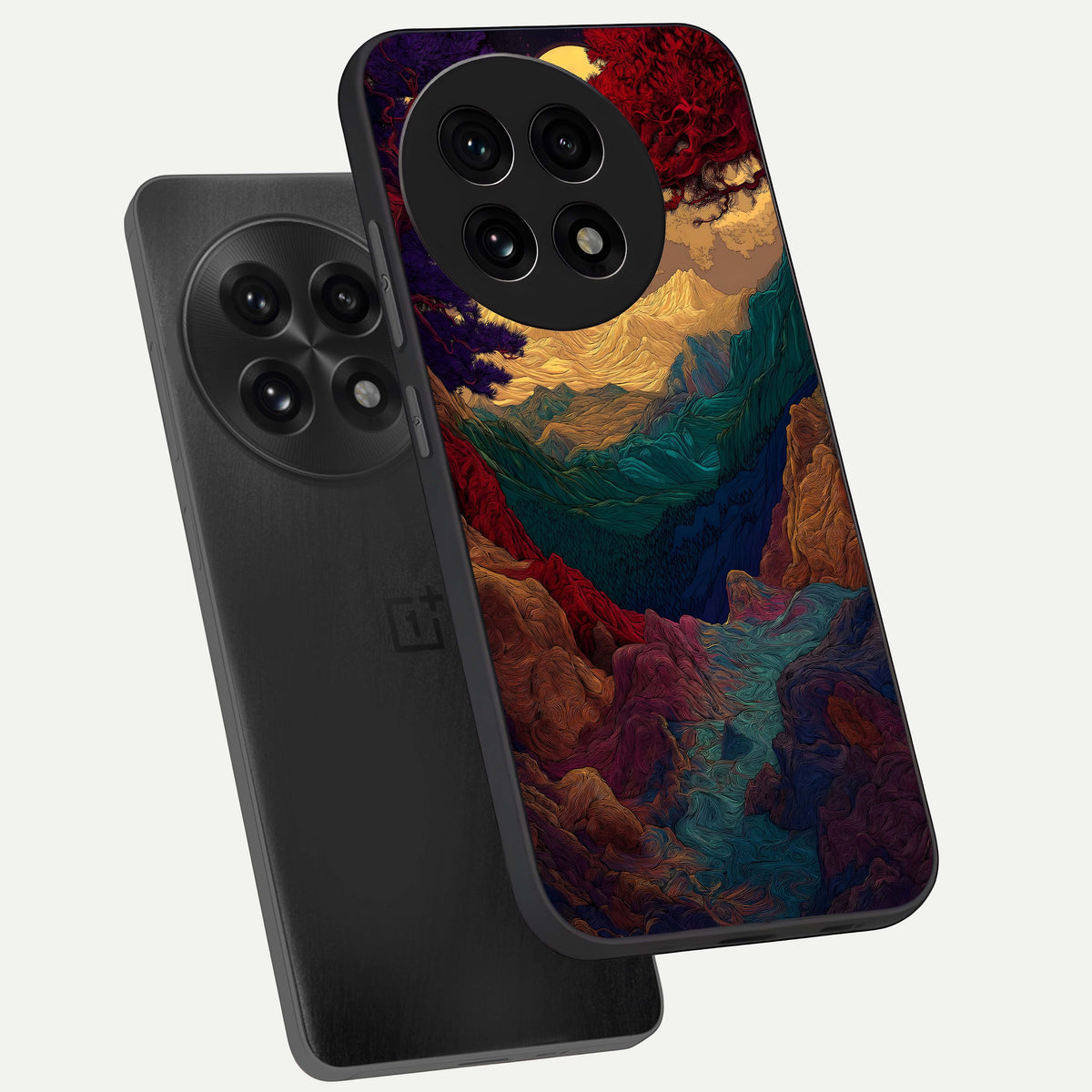  Mystic Valley Light phone case For OnePlus 13R showing premium glass back cover with detailed artwork