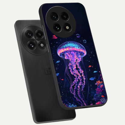  Neon Jellyfish phone case For OnePlus 13R showing premium glass back cover with detailed artwork