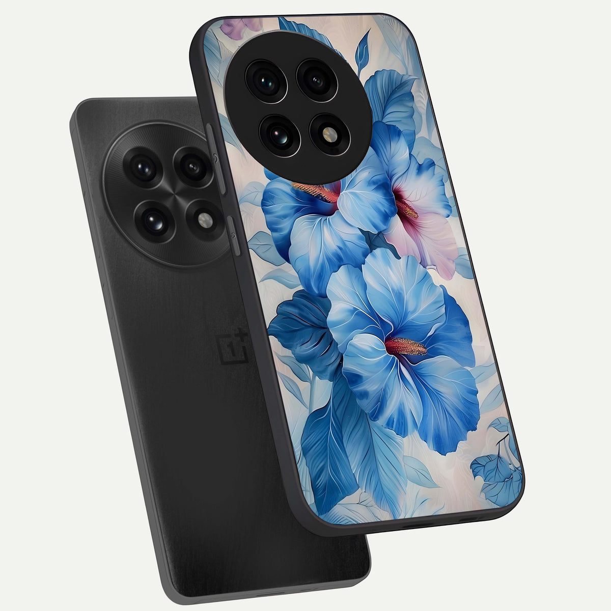  Ocean Hibiscus Grace phone case For OnePlus 13R showing premium glass back cover with detailed artwork