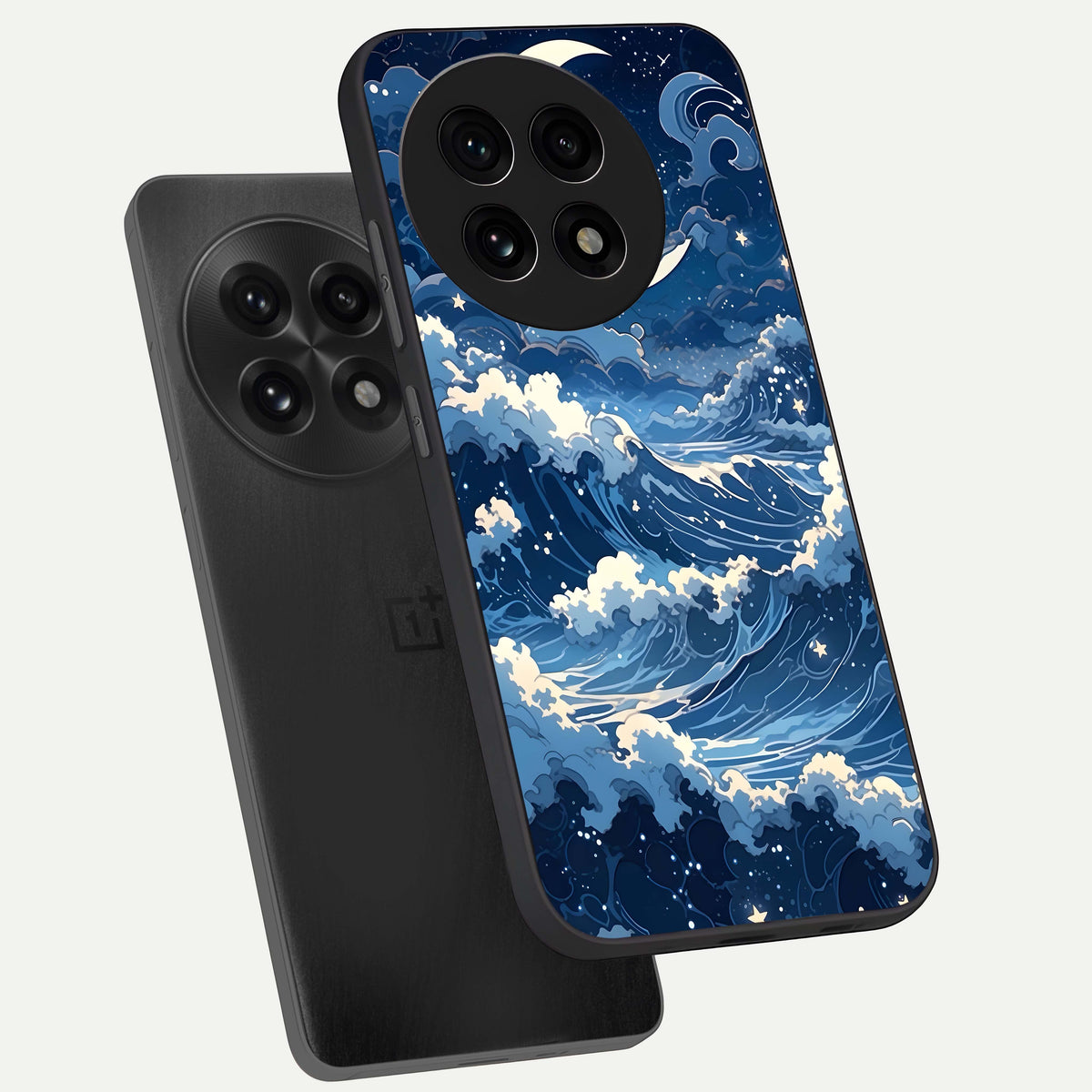  Ocean Moon Waves phone case For OnePlus 13R showing premium glass back cover with detailed artwork
