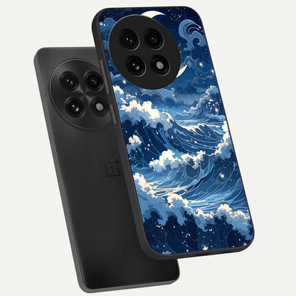  Ocean Moon Waves phone case For OnePlus 13R showing premium glass back cover with detailed artwork