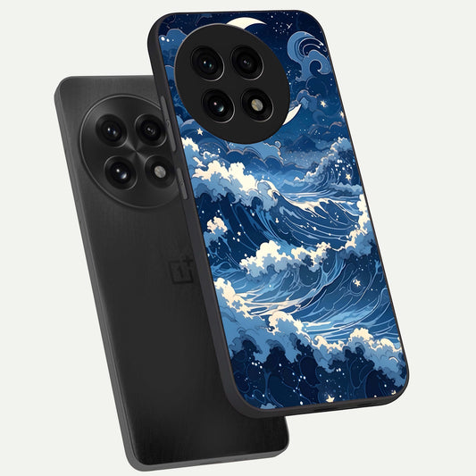  Ocean Moon Waves phone case For OnePlus 13R showing premium glass back cover with detailed artwork