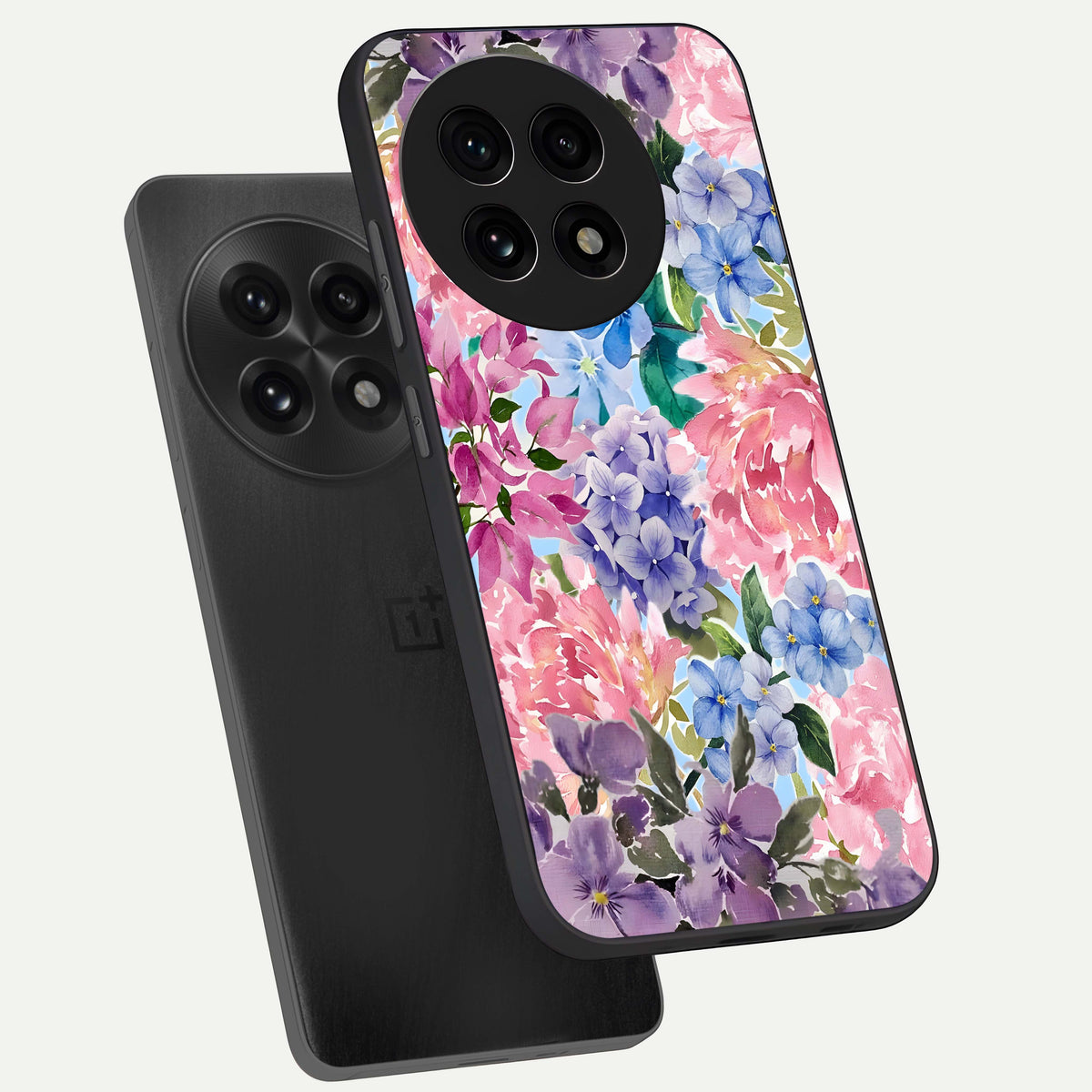  Pastel Floral Mix phone case For OnePlus 13R showing premium glass back cover with detailed artwork
