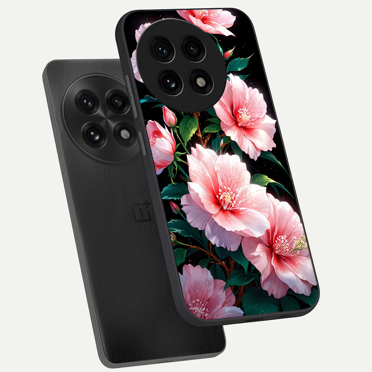  Peach Flower phone case For OnePlus 13R showing premium glass back cover with detailed artwork