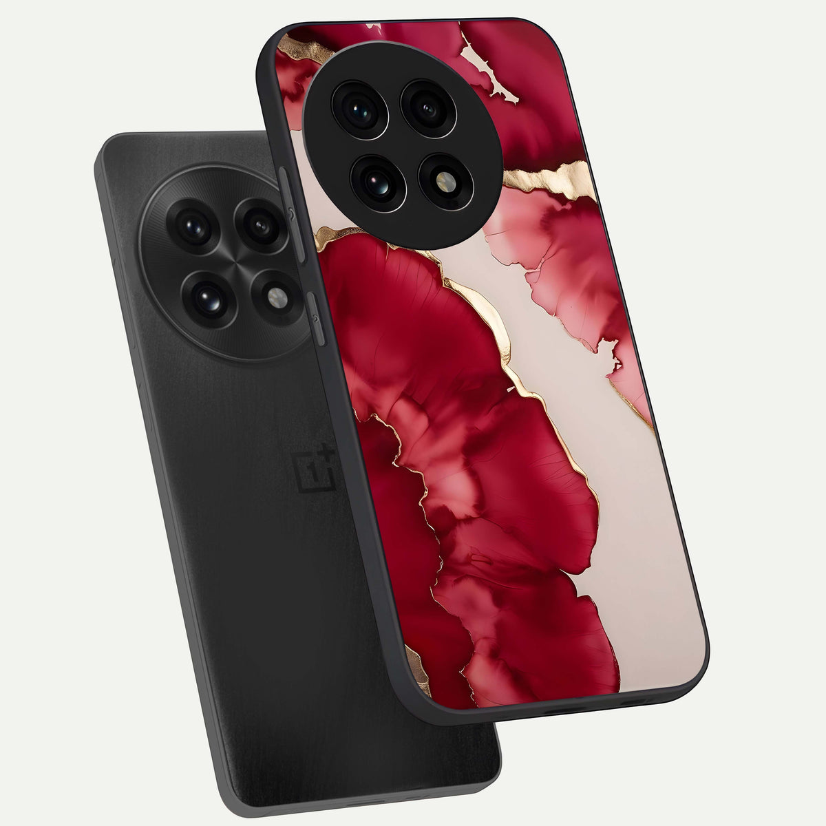  Pink And White Marble phone case For OnePlus 13R showing premium glass back cover with detailed artwork